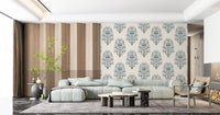 Heritage floral repeat in the Serene Motif wallpaper on cream ground