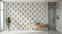 Bathroom azure petal harmony wallpaper blue floral stems and green leaf detail, GD9700