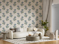 Hallway azure petal harmony wallpaper soft blue blooms on cream background, GD9700