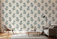 Lounge azure petal harmony wallpaper soft blue floral stems cream backdrop, GD9700