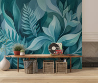 Serenity Leaves wall mural installed in a hallway area 