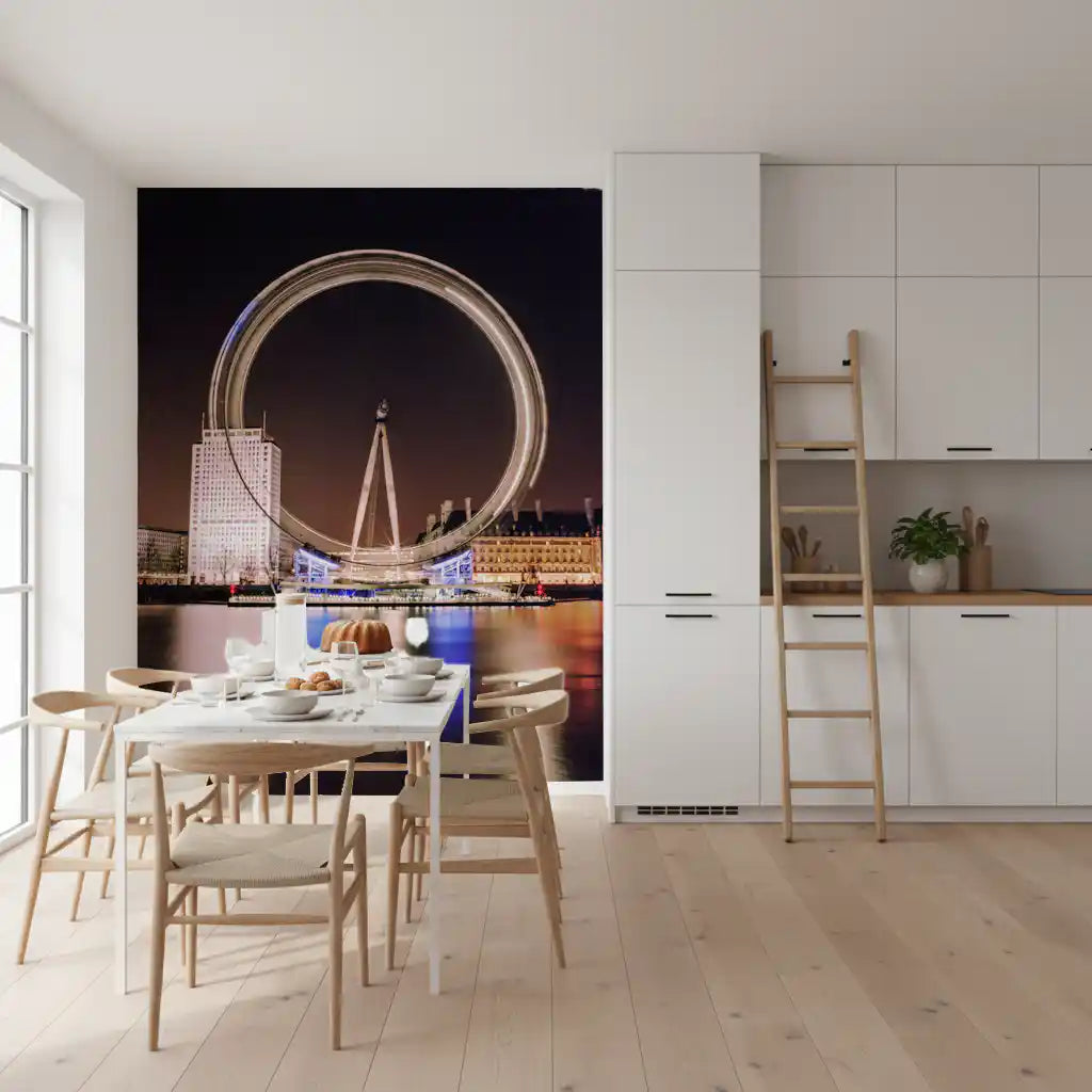 Night cityscape with London Eye wheel silhouette in dark sky wall mural, GD9704