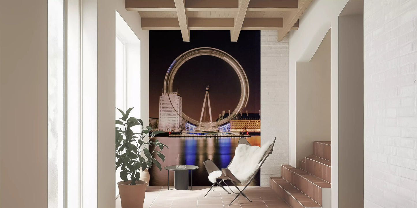 Entryway with London Eye night wall mural dark Thames skyline scene, GD9704
