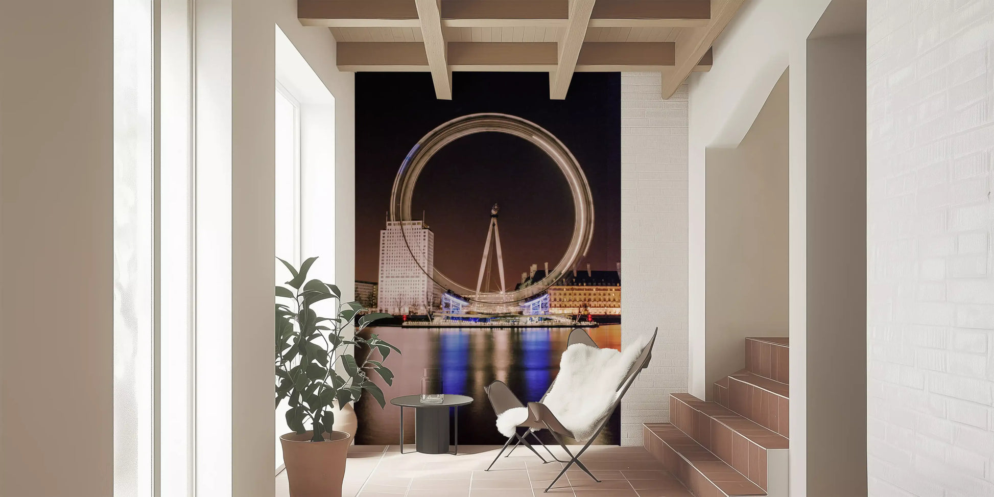 Entryway with London Eye night wall mural dark Thames skyline scene, GD9704
