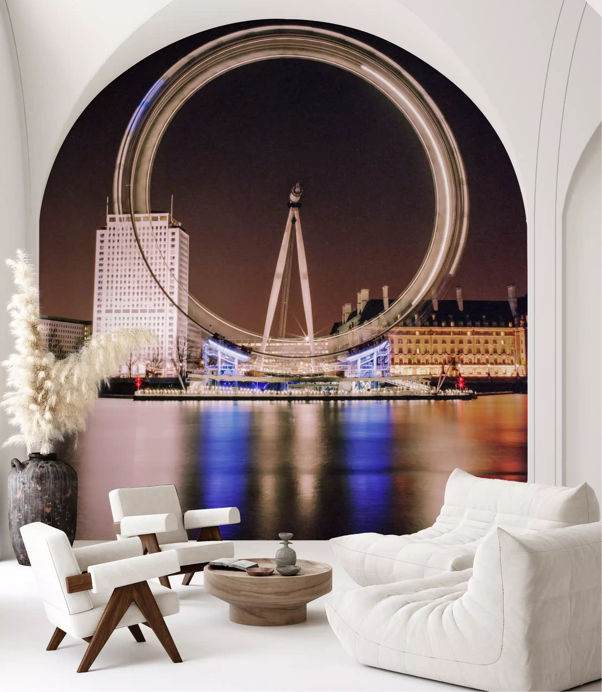 Living room London Eye timeless night spin wall mural dark cityscape backdrop, GD9704