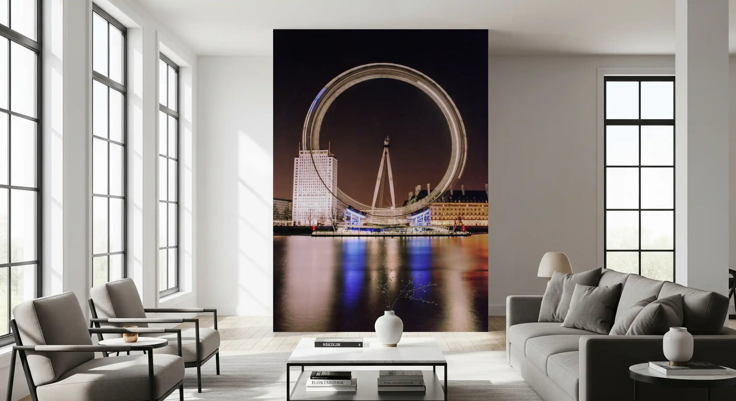 London Eye timeless night spin wall mural glowing circular ring at night, GD9704