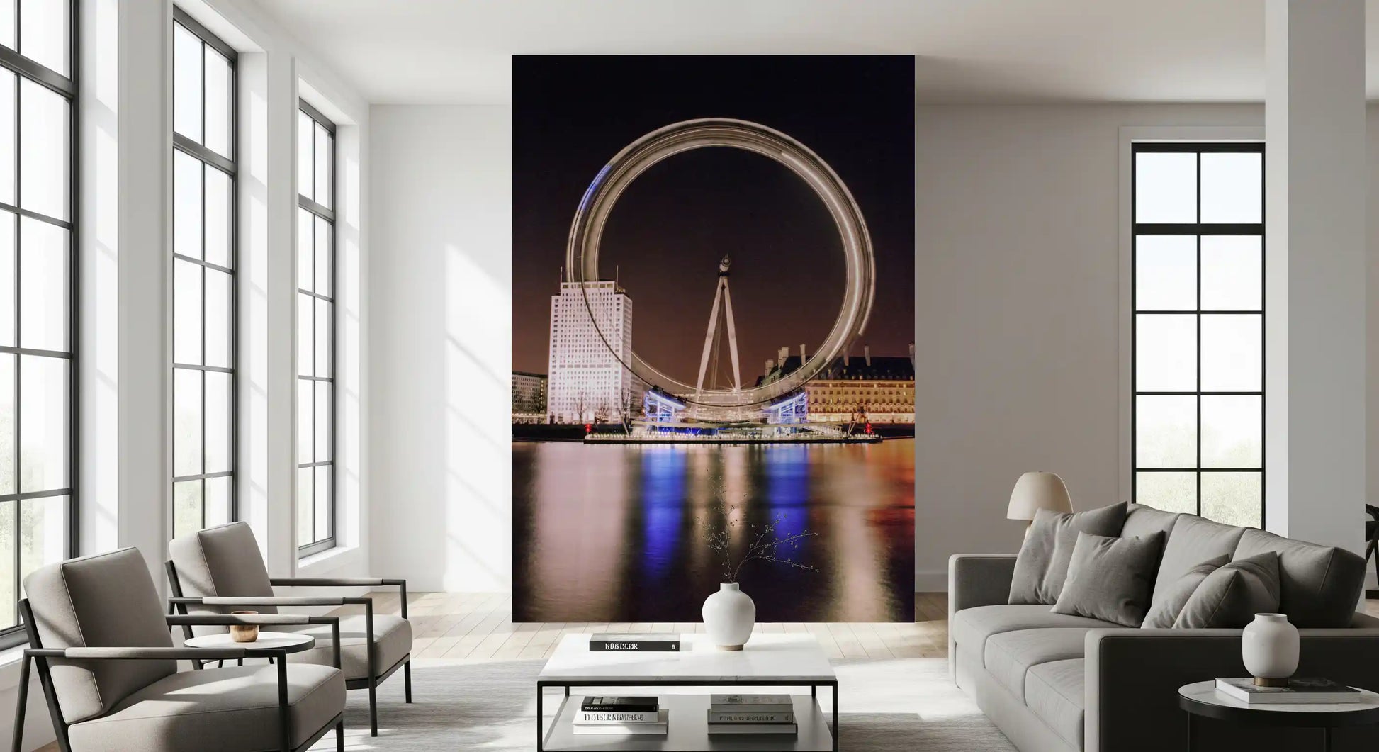 London Eye timeless night spin wall mural glowing circular ring at night, GD9704