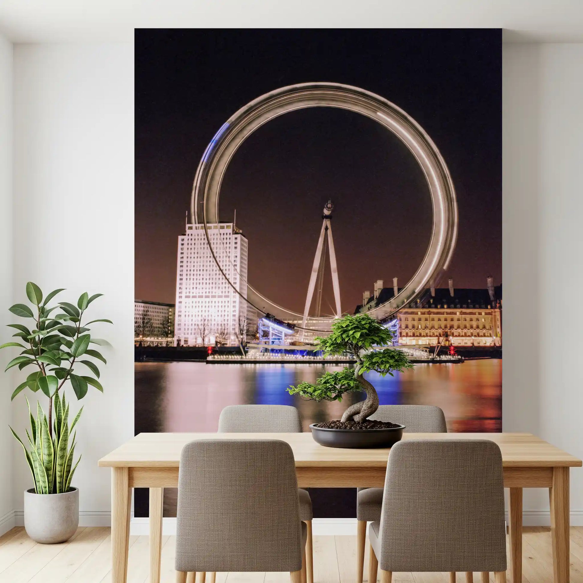 Dining Room area London Eye wall mural blue light river reflection, GD9704