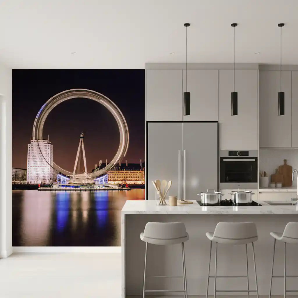 River Thames blue light reflection in London Eye night spin wall mural, GD9704