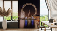 Workplace area with London Eye night wall mural glowing ring river reflection, GD9704