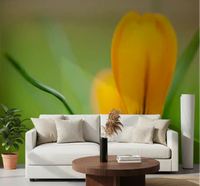 Golden Crocus Serenity wall mural placed in a bright living room