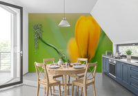 Botanical crocus wall mural installed in a warm-toned Dining room