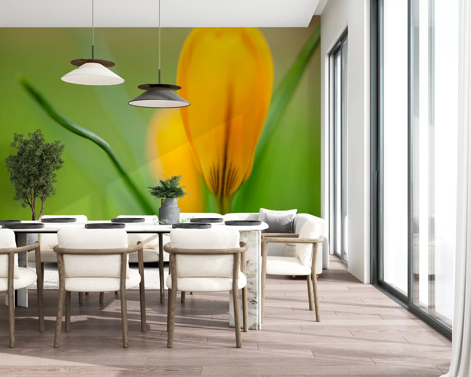 Spring crocus bloom in the Serenity wall mural with golden petals