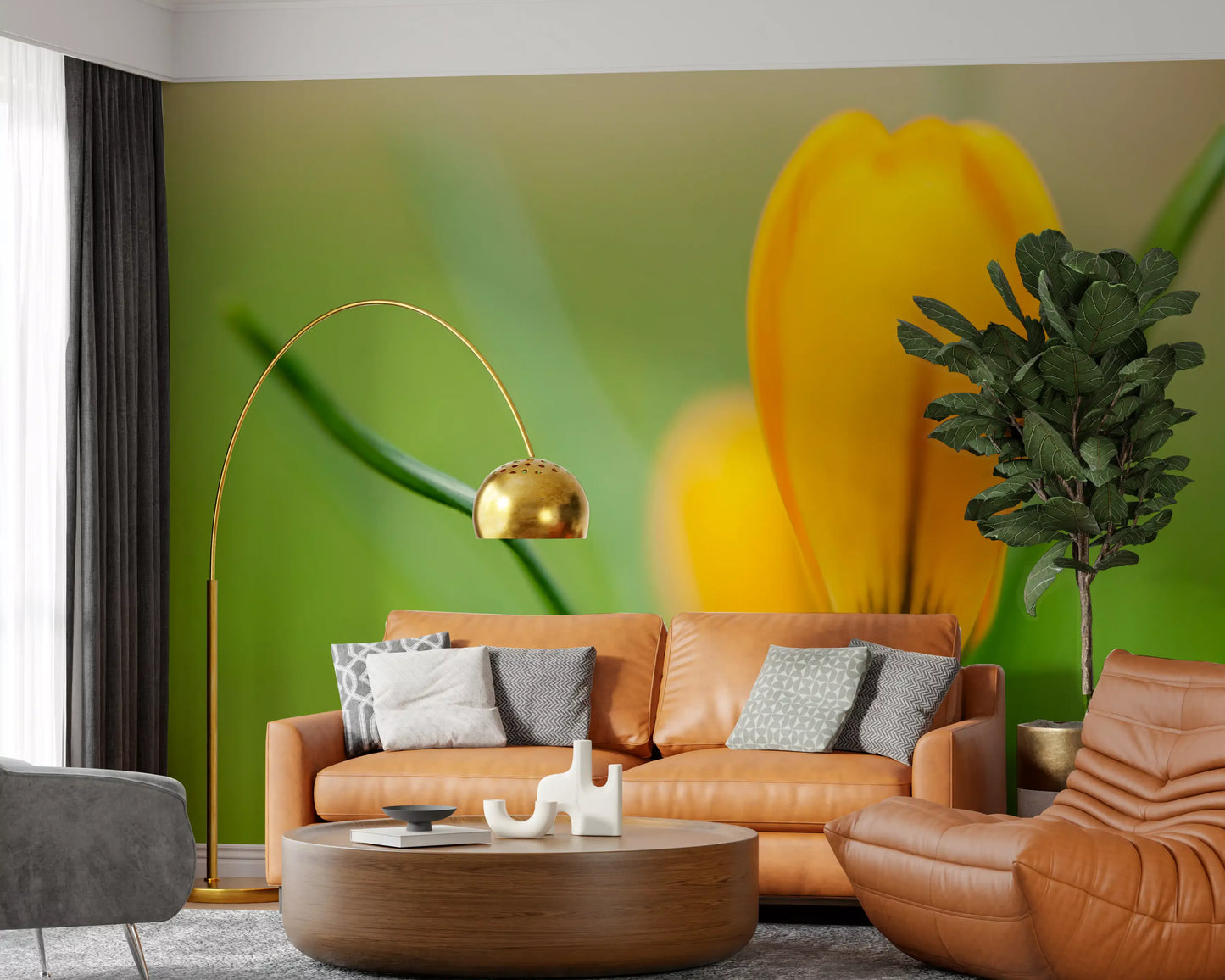 Crocus Serenity wall mural styled in a warm lounge area