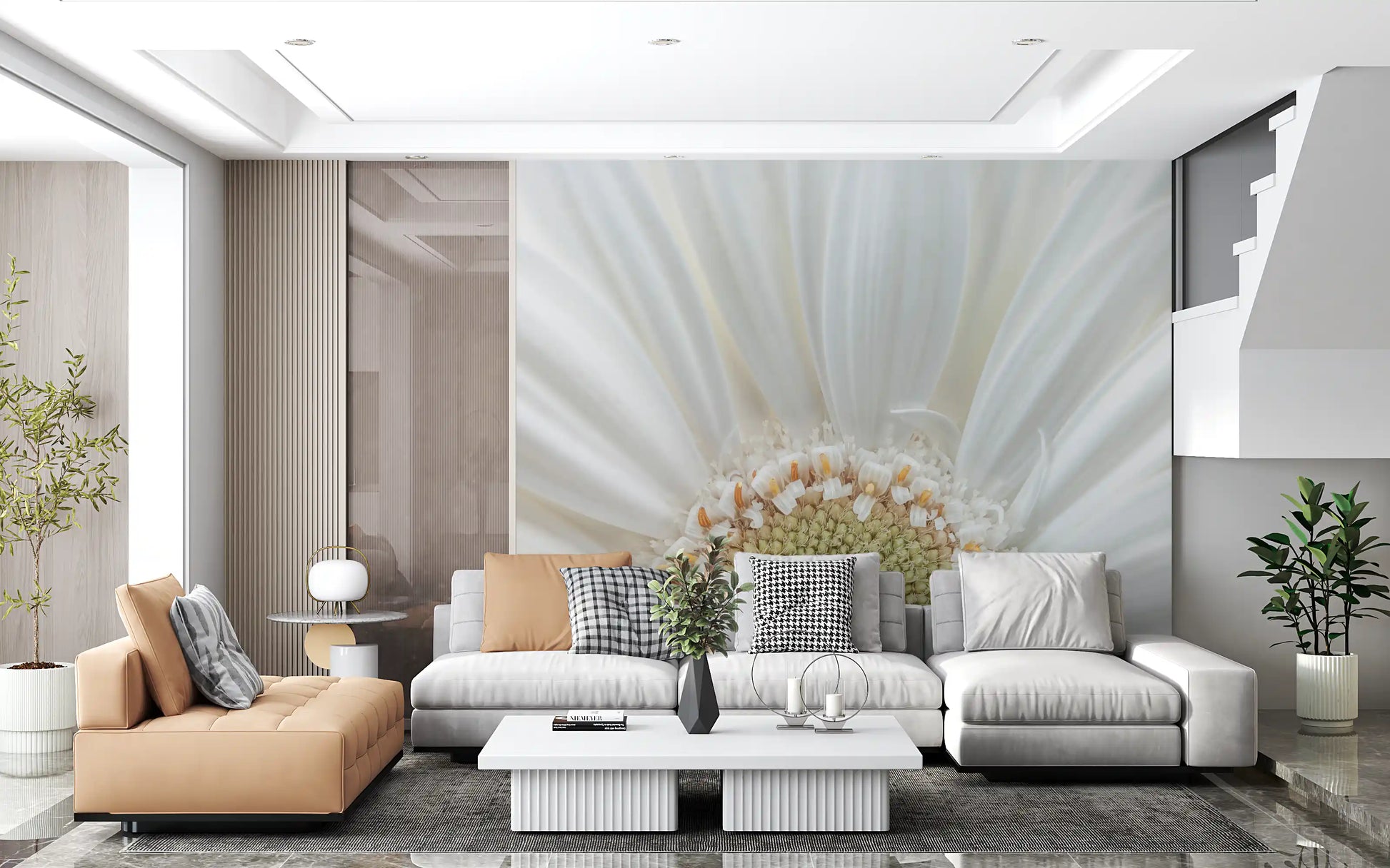Soft radial white petals in floral white petal radiance wall mural