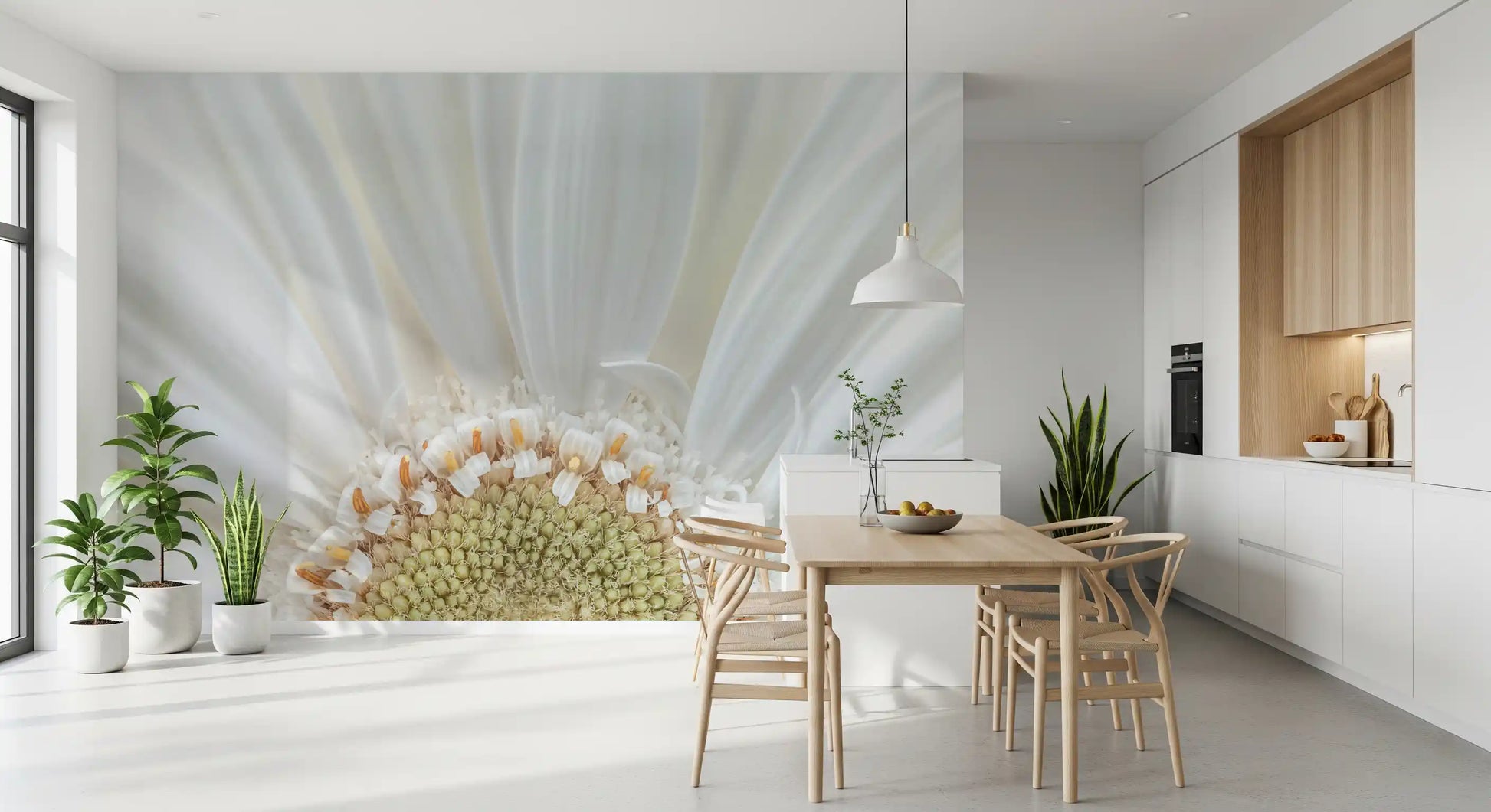 Golden stamen centre and cream petals in white petal radiance wall mural