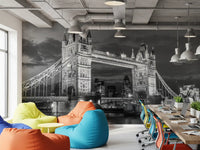 Monochrome London Tower Bridge Glow wall mural at night over the Thames, GD9707