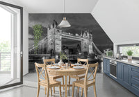 Tower Bridge Glow wall mural in black and white with city lights, GD9707
