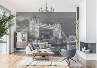 Black and white Tower Bridge wall mural in a bright Living room, GD9707