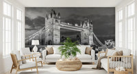 Monochrome Tower Bridge wall mural displayed in a calm hallway, GD9707