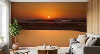 Sun resting on ocean line in golden horizon wall mural with waves, GD9708