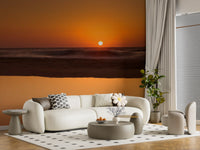 Deep orange and amber sky beach sunset captured in golden ocean wall mural, GD9708