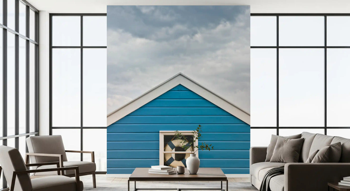 Coastal Charm wall mural set in a sunlit living room space