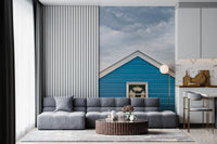 Ocean blue horizontal planks in the Coastal Charm wall mural