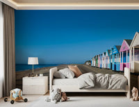 kids bedroom beach hut promenade wall mural sunny seashore scene, GD9711