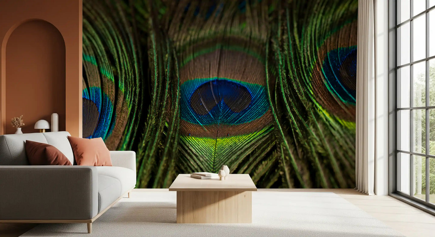 Peacock's Iridescent Plumes Wall Mural
