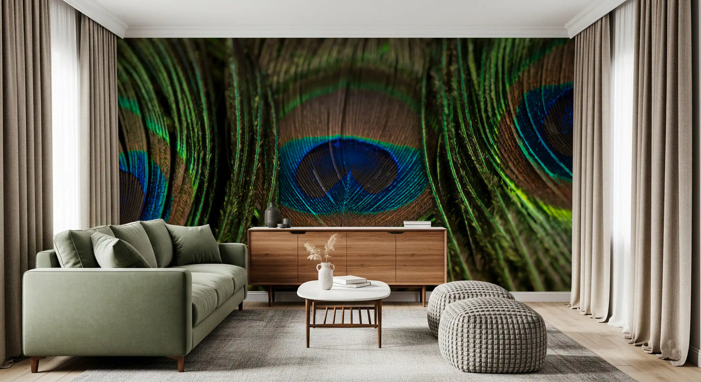 Peacock's Iridescent Plumes Wall Mural