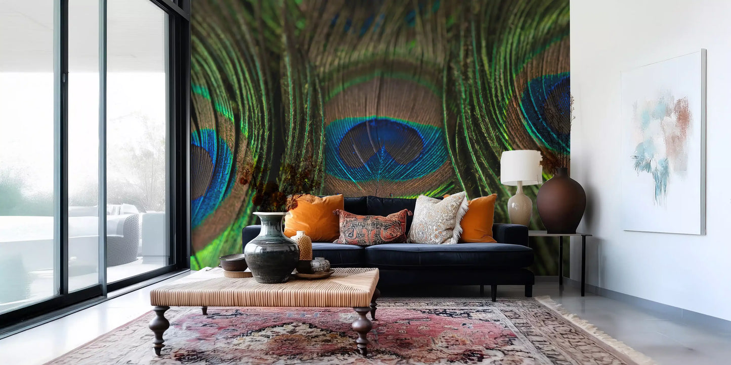 Peacock's Iridescent Plumes Wall Mural