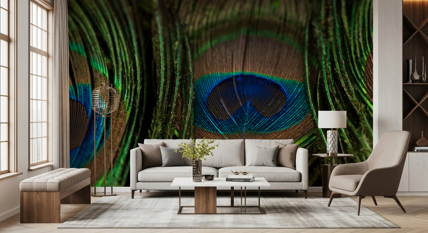 Peacock's Iridescent Plumes Wall Mural