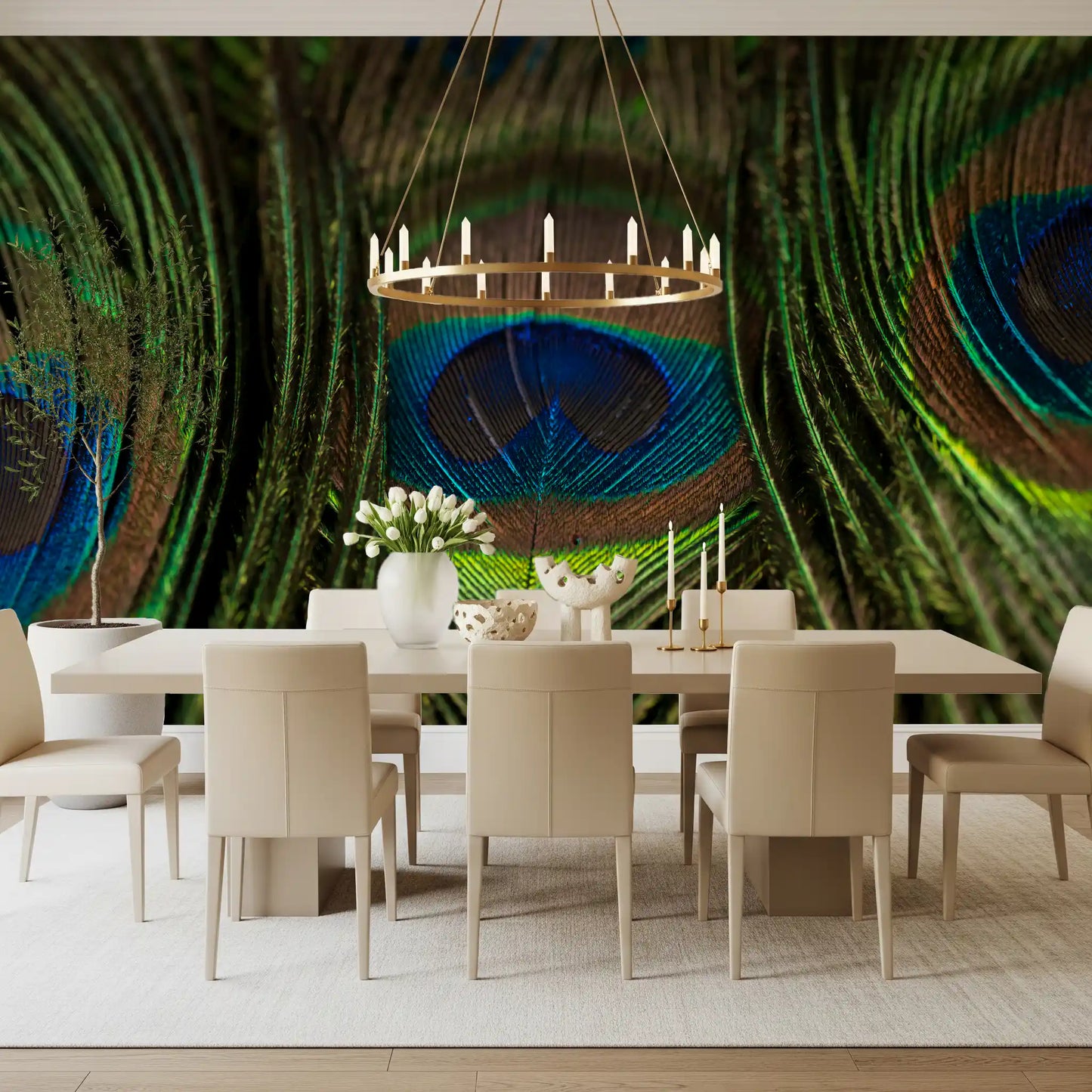 Peacock's Iridescent Plumes Wall Mural