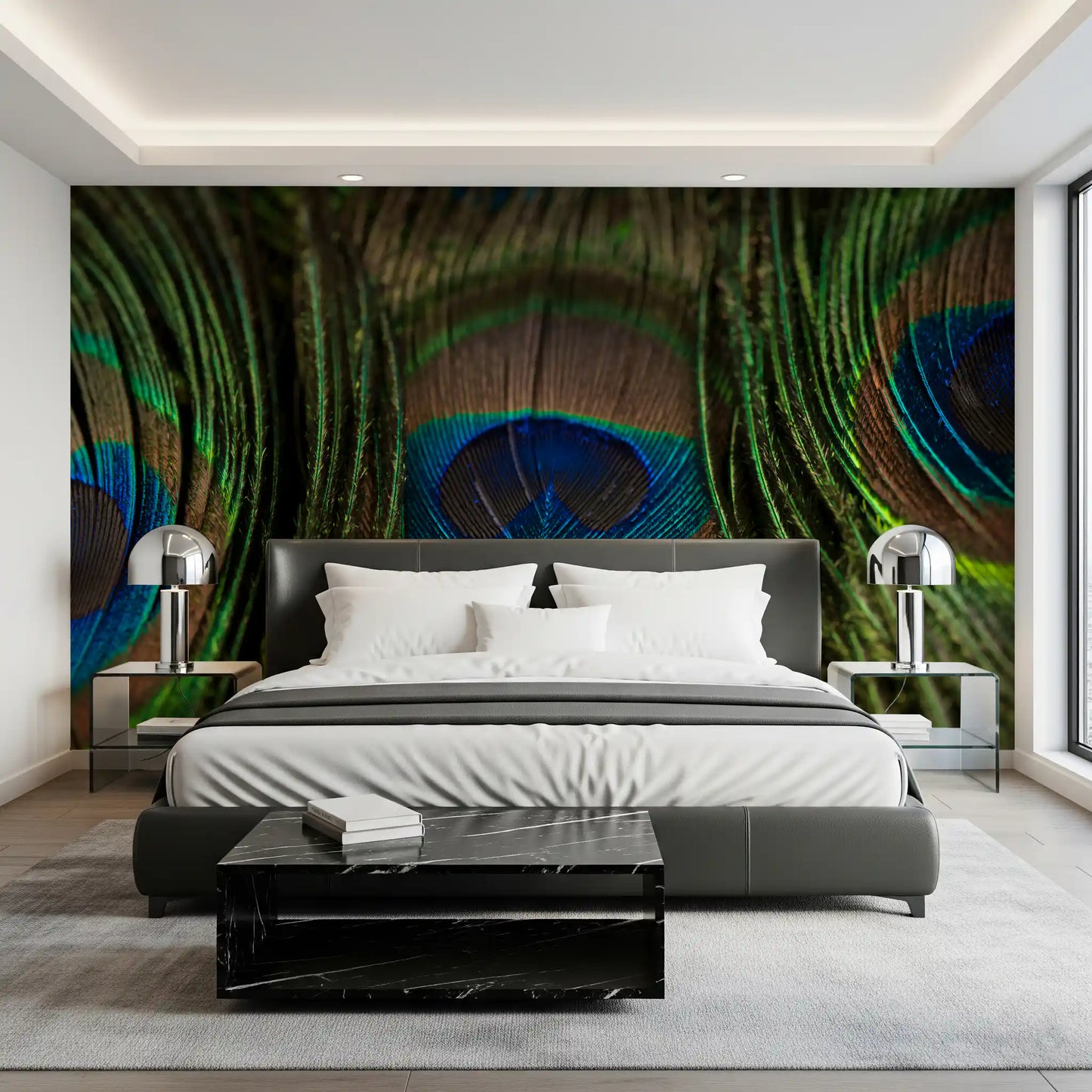 Peacock's Iridescent Plumes Wall Mural