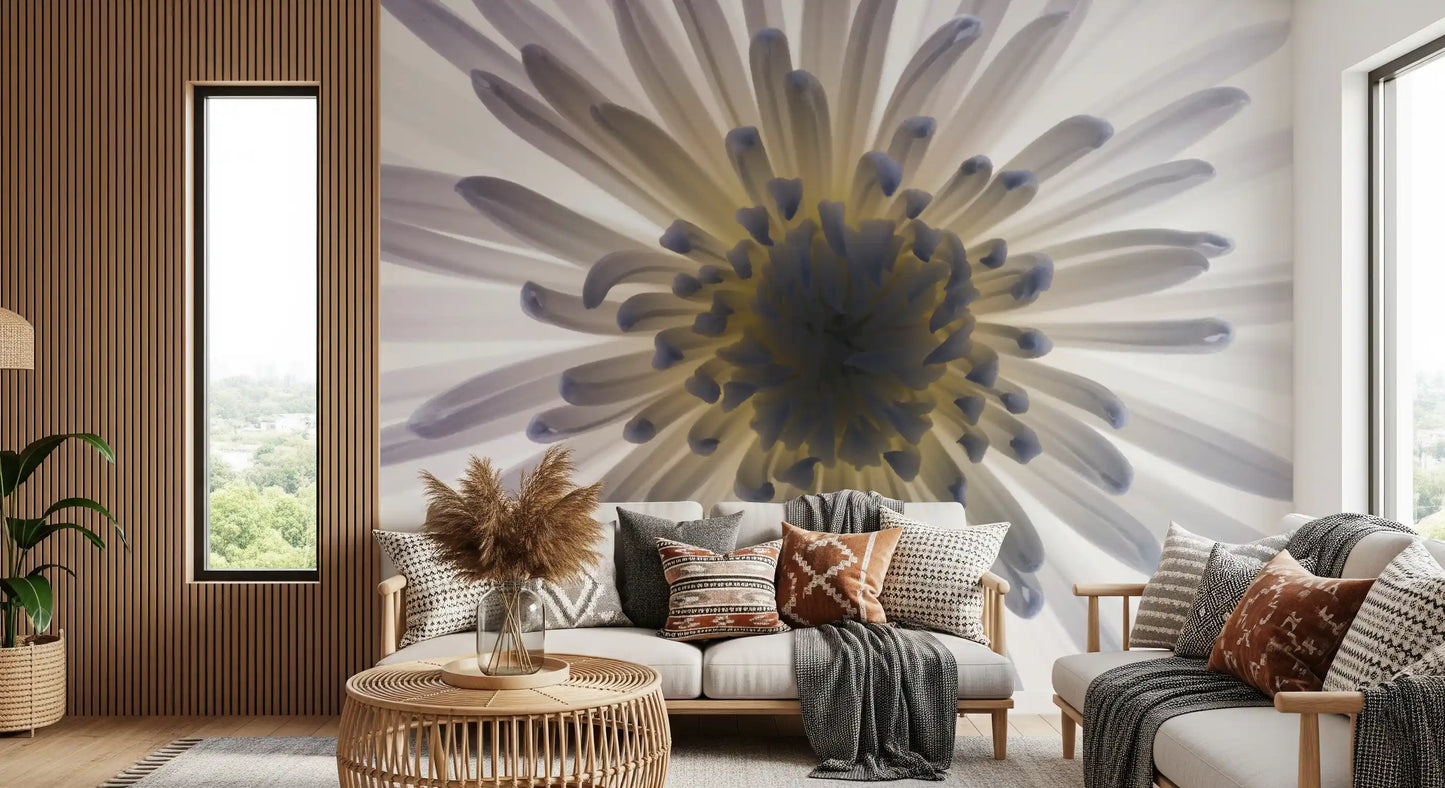 White petals dazzle a Living room with this luminous wall mural macro.