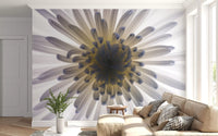 White petals spike outward from this luminous wall mural macro center.