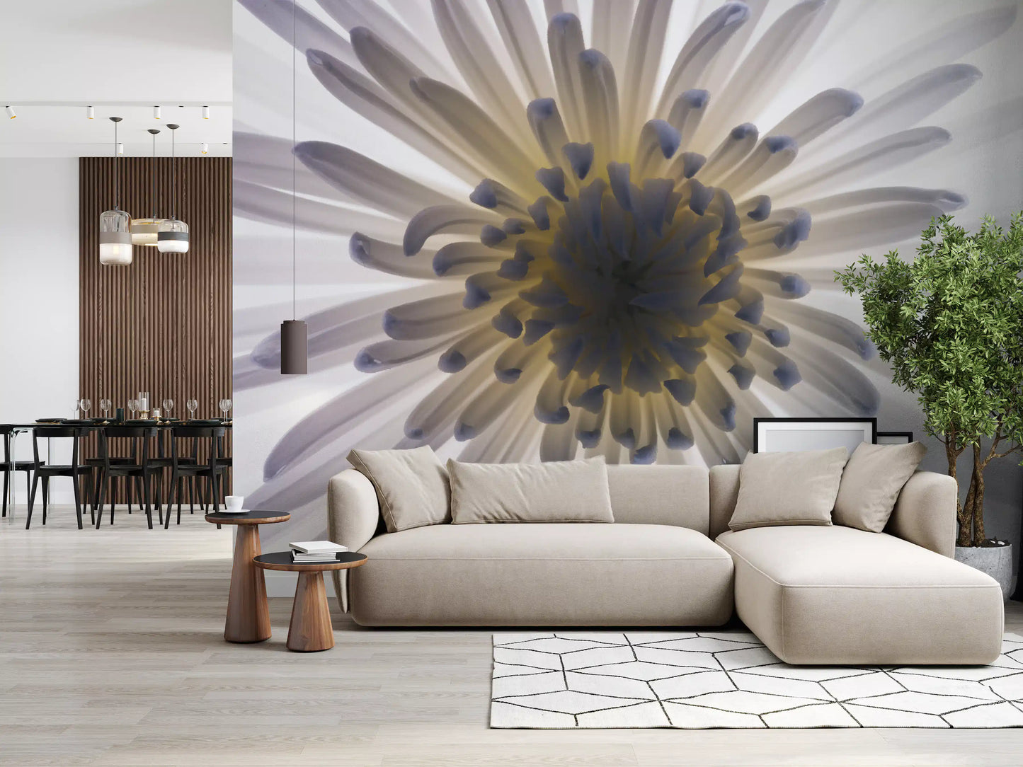 A hallway whitens with this luminous petals wall mural macro flower.