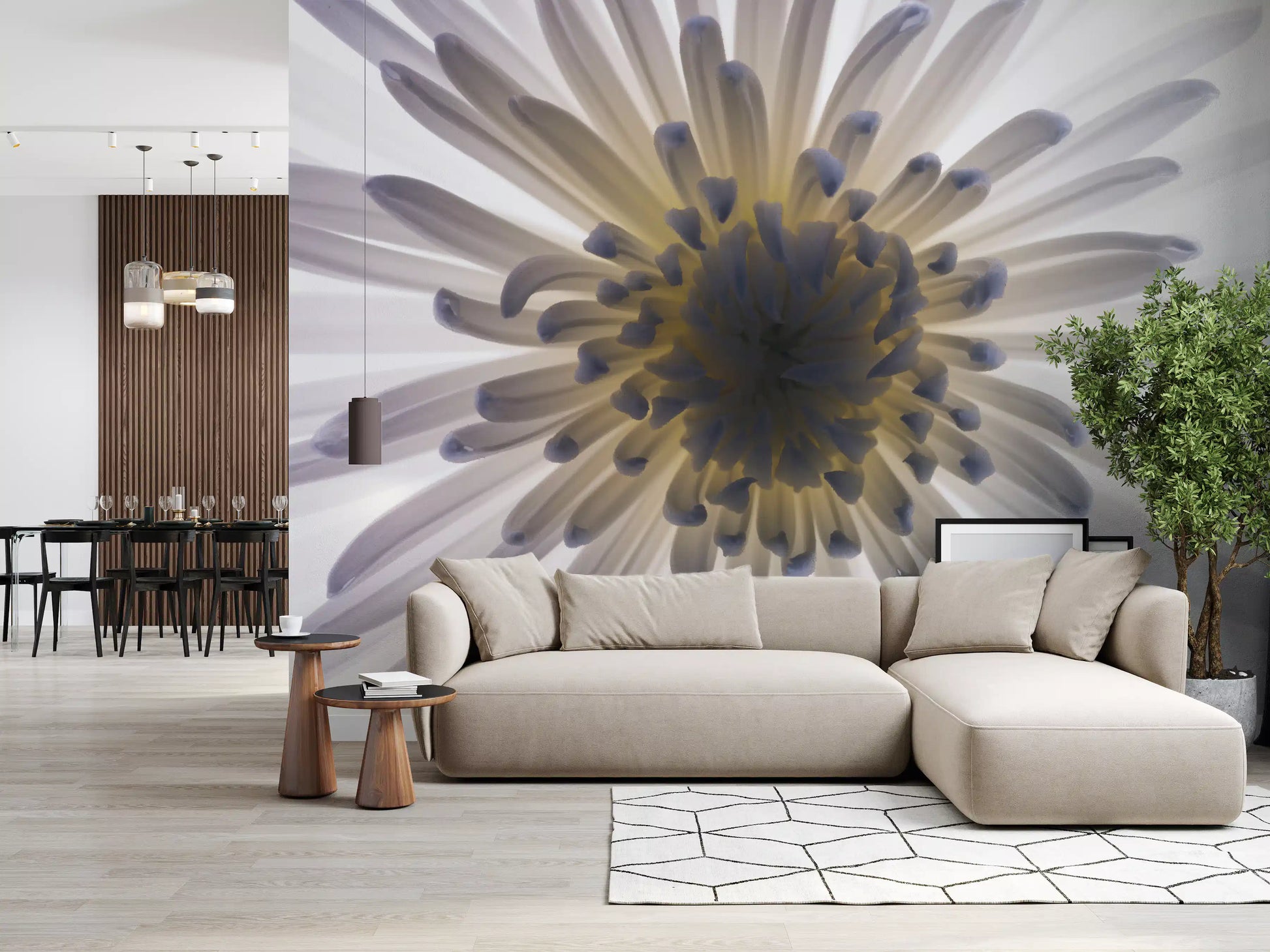 A hallway whitens with this luminous petals wall mural macro flower.