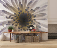 Luminous petals wall mural, white starburst flower with yellow-blue heart.