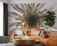 A lounge floods with light from this luminous petals wall mural close-up.