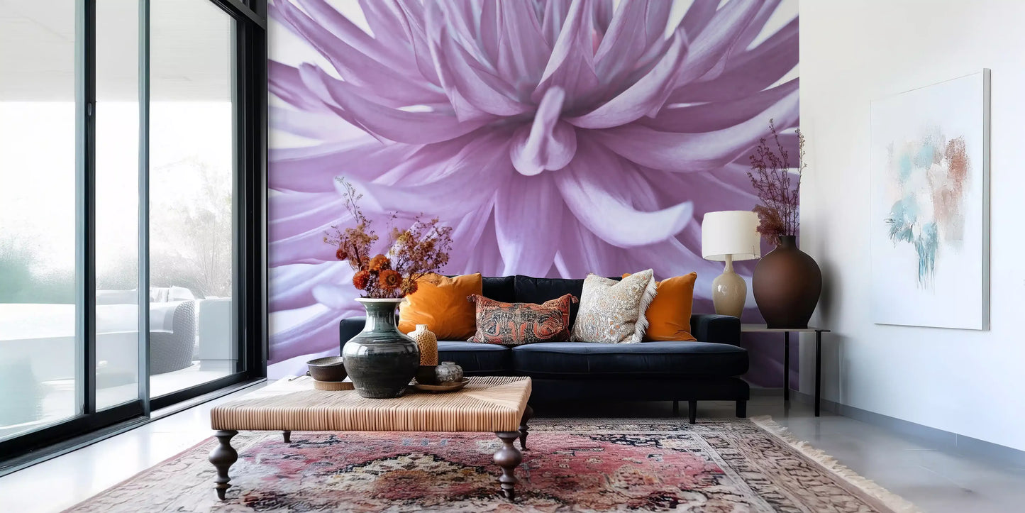 Lilac petals fan outward in this luminous bloom wall mural macro.