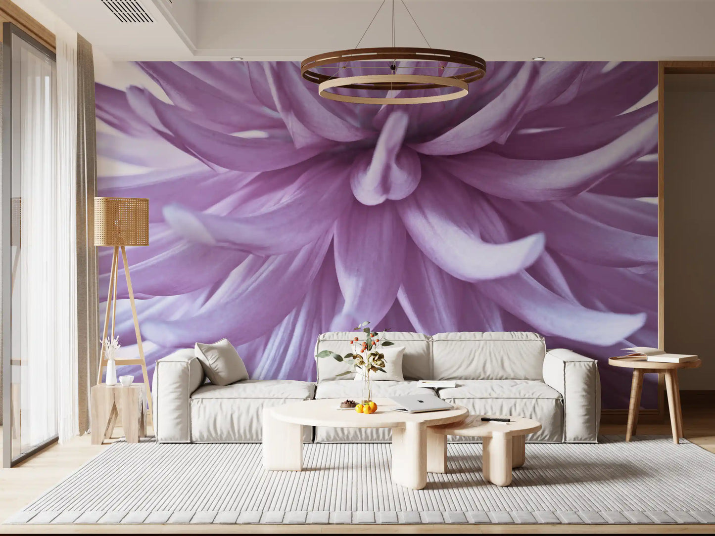 Pastel mauve and lavender stream through this lilac bloom wall mural.