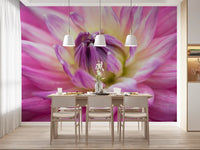 A Dining room perks up with this vibrant dahlia blossom wall mural.
