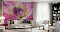 Buttery yellow tones center this vibrant pink dahlia blossom wall mural close-up.