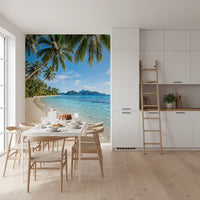 Palm tree beach wall mural on a Dining room in afternoon light, GD9720
