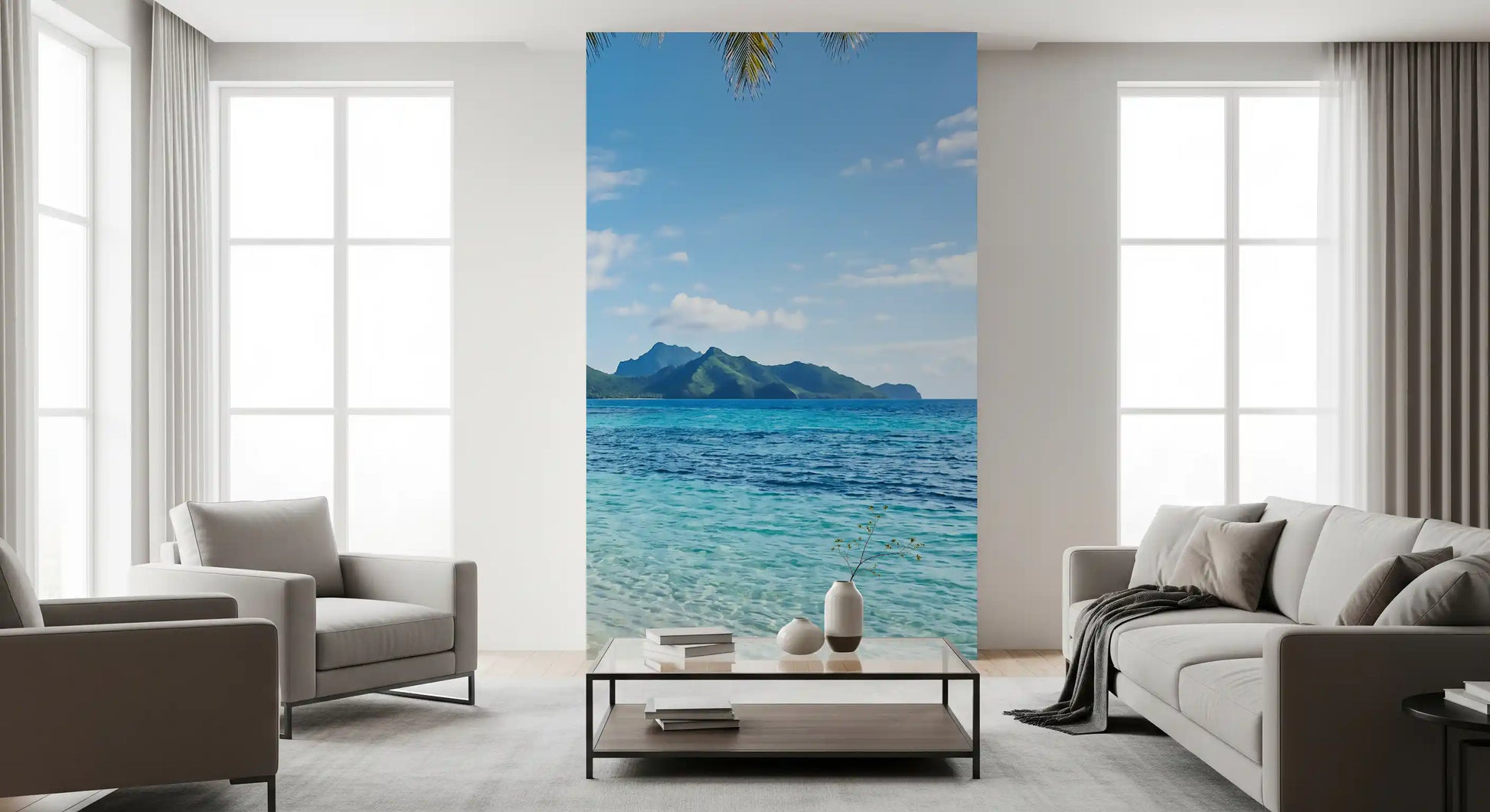 Blue turquoise water detail on the beach serenity wall mural near the shoreline, GD9720
