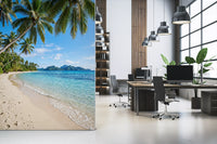 Tropical palm beach wall mural filling a office area workplace floor to ceiling, GD9720