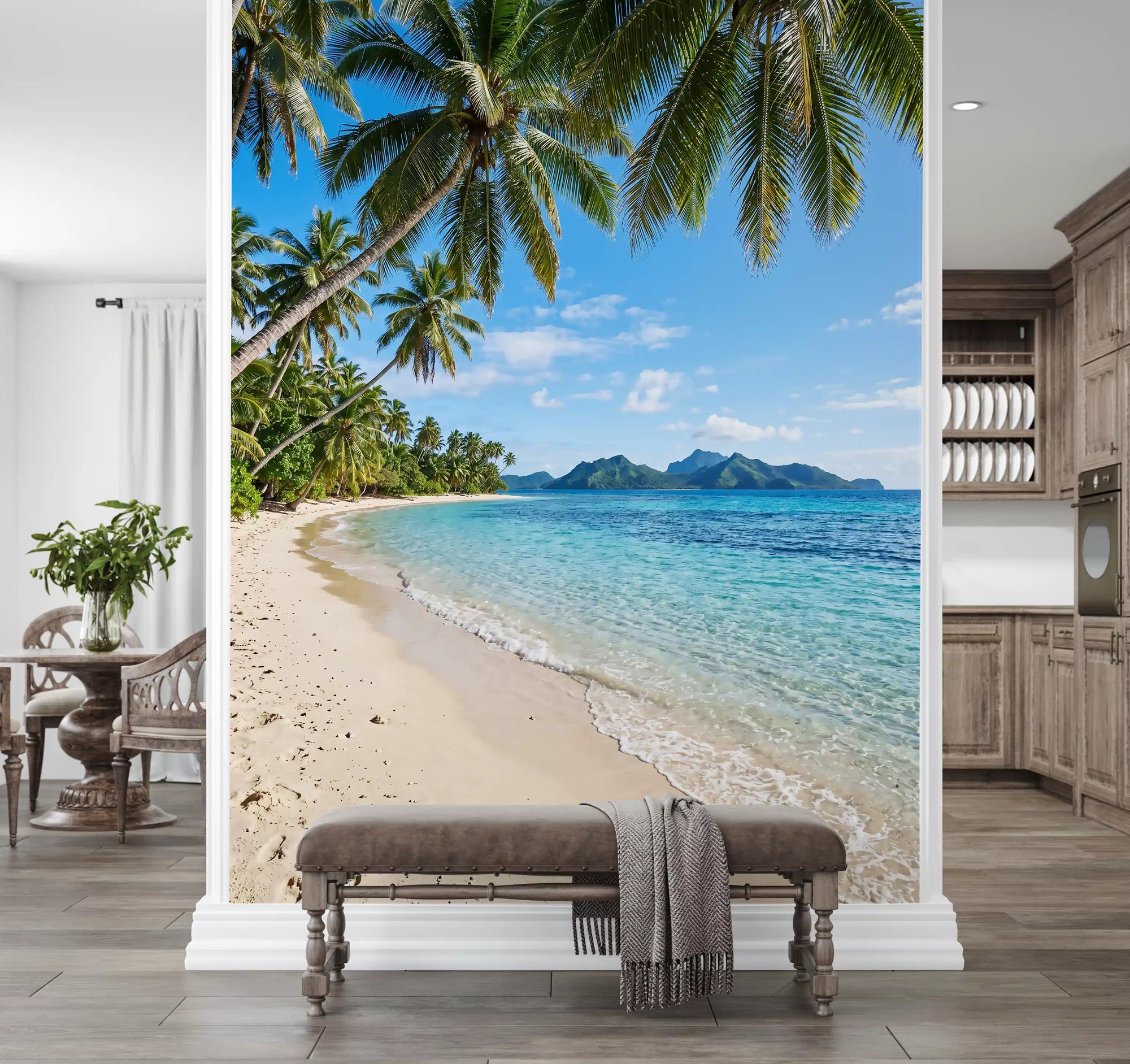 Tropical Beachside Serenity wall mural running the full length of a hallway, GD9720