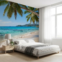 Tropical palm beach wall mural mounted along a Bedroom 